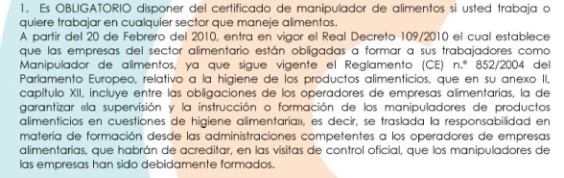 Certificado de manipulador de alimentos